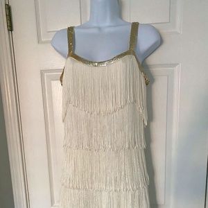 La Cite Fringe White Gold Dress M